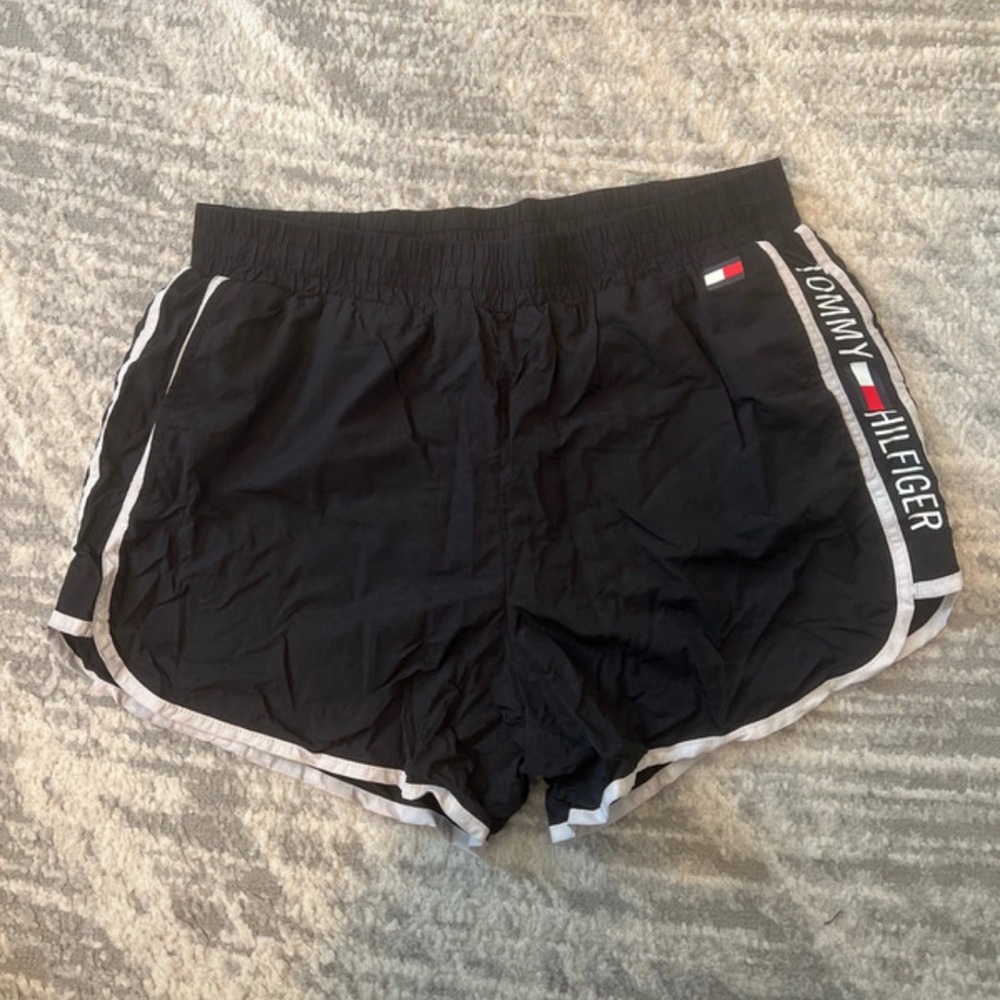 Tommy Hilfiger Black Athletic Running Shorts with White Trim